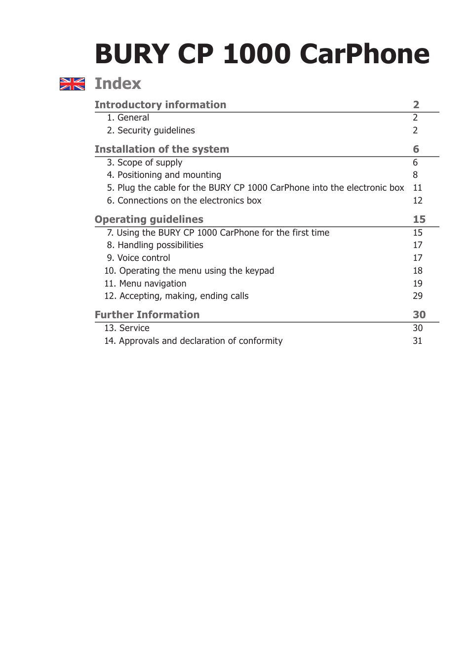 BURY CP 1000 CarPhone USER Manual User Manual | 32 pages