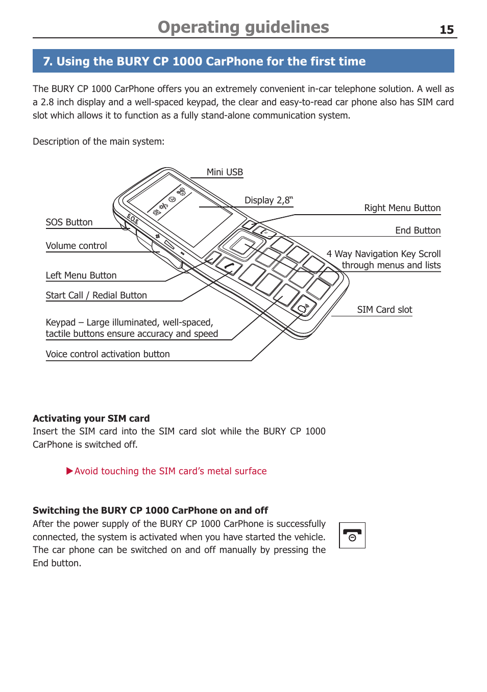 Operating guidelines | BURY CP 1000 CarPhone USER Manual User Manual | Page 15 / 32