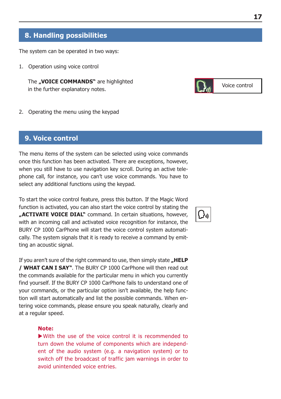 BURY CP 1000 CarPhone USER Manual User Manual | Page 17 / 32
