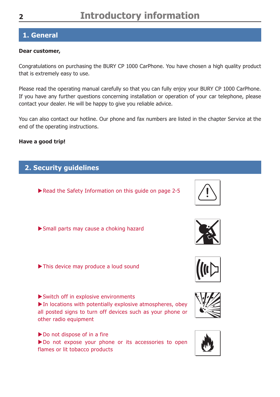 Introductory information | BURY CP 1000 CarPhone USER Manual User Manual | Page 2 / 32
