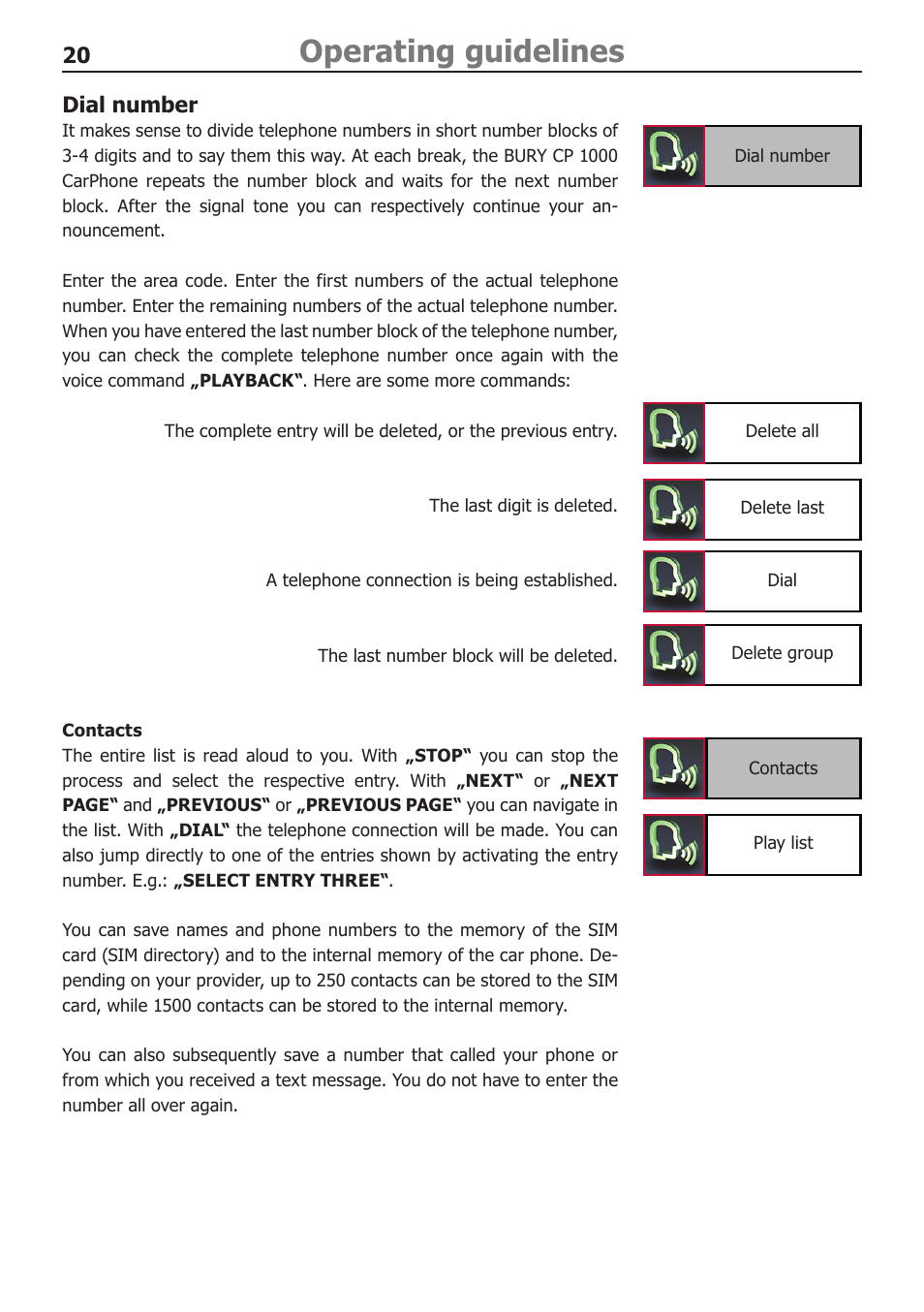 Operating guidelines | BURY CP 1000 CarPhone USER Manual User Manual | Page 20 / 32