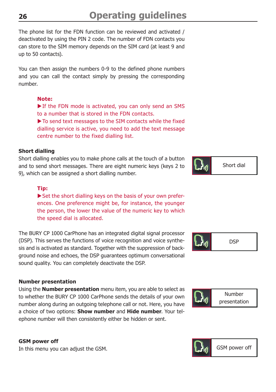 Operating guidelines | BURY CP 1000 CarPhone USER Manual User Manual | Page 26 / 32