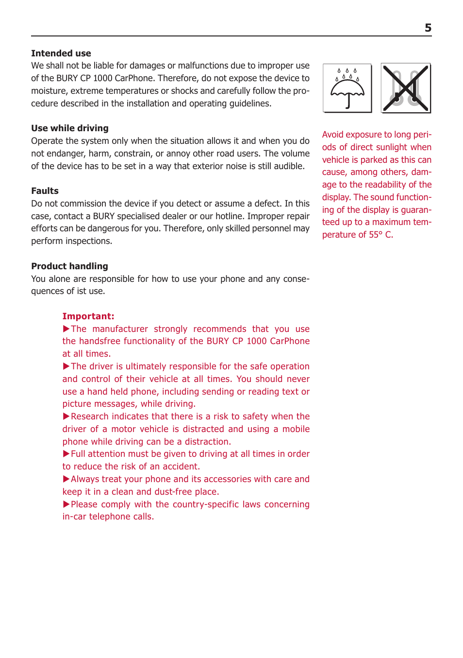 BURY CP 1000 CarPhone USER Manual User Manual | Page 5 / 32