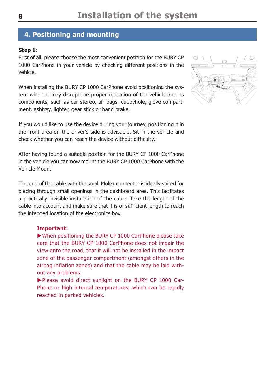 Installation of the system | BURY CP 1000 CarPhone USER Manual User Manual | Page 8 / 32