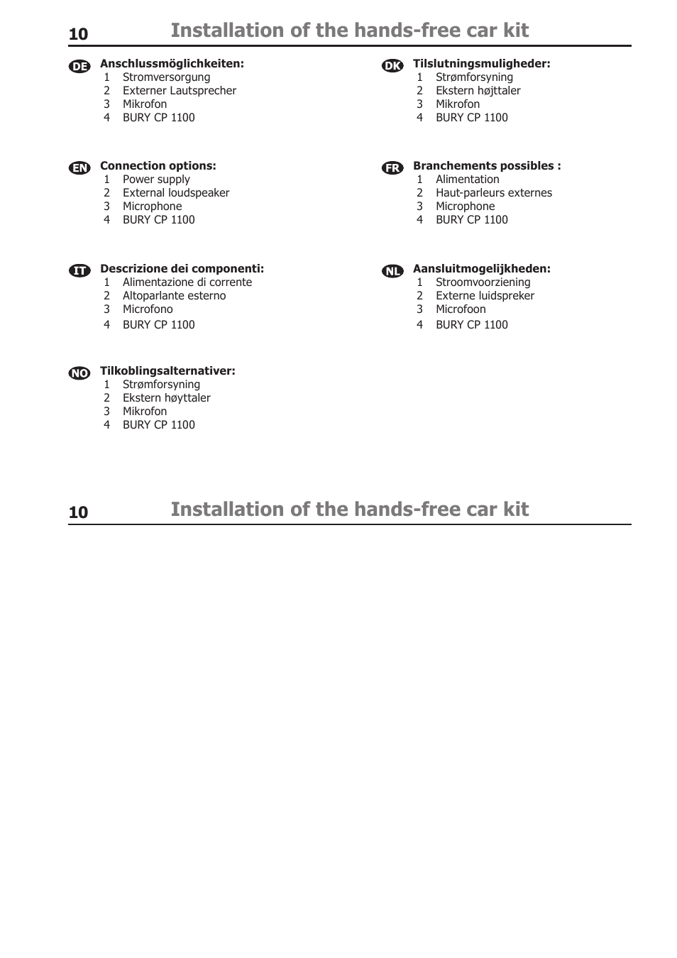 Installation of the hands-free car kit | BURY CP 1000 CarPhone USER Manual User Manual | Page 10 / 30