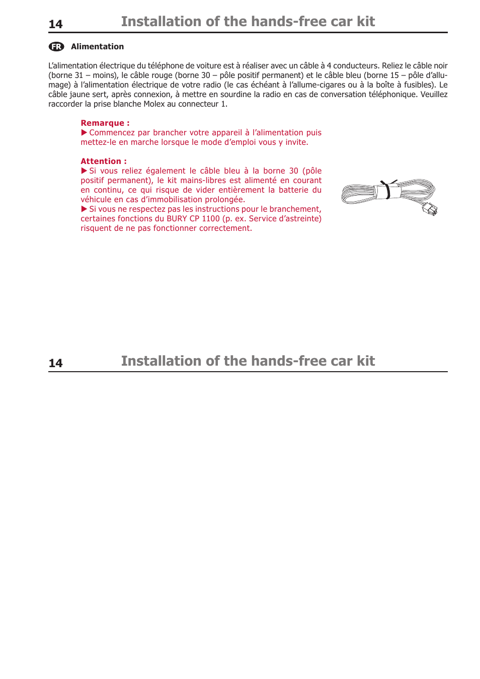 Installation of the hands-free car kit | BURY CP 1000 CarPhone USER Manual User Manual | Page 14 / 30