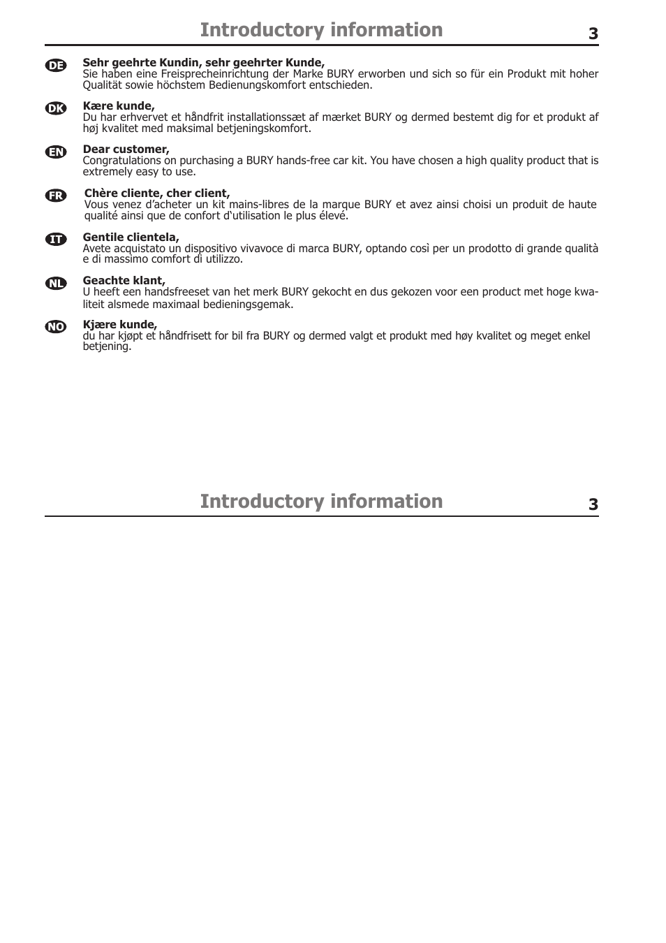 Introductory information | BURY CP 1000 CarPhone USER Manual User Manual | Page 3 / 30