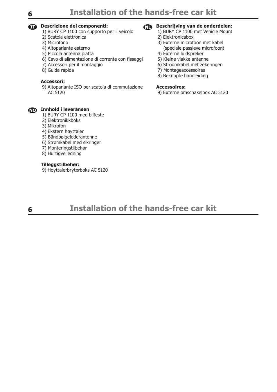 Installation of the hands-free car kit | BURY CP 1000 CarPhone USER Manual User Manual | Page 6 / 30