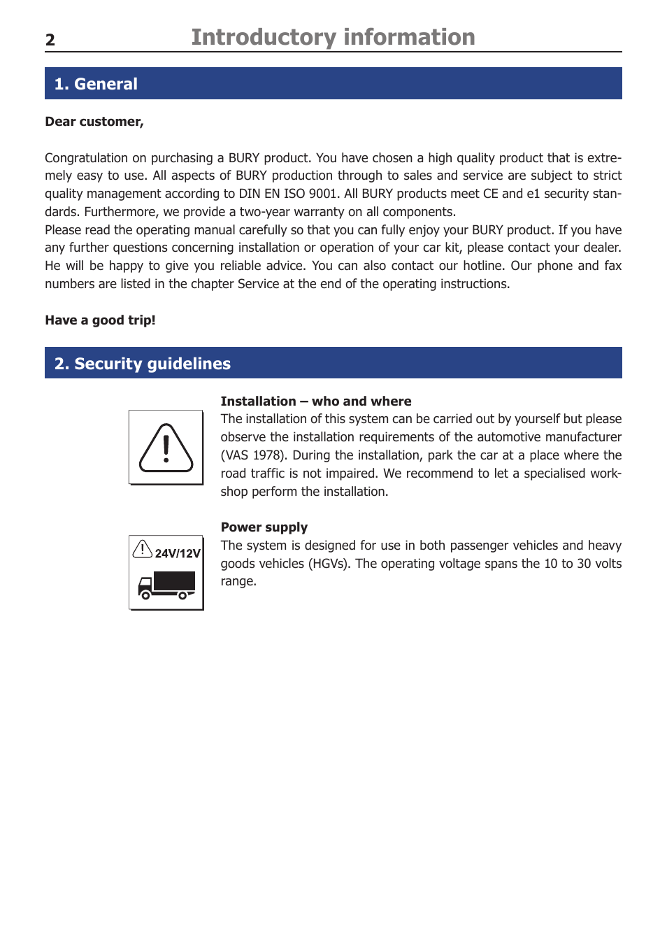 Introductory information, General, Security guidelines | BURY CL 1010 Time User Manual | Page 2 / 14