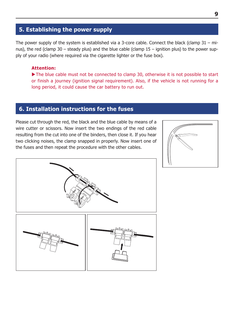 Establishing the power supply, Installation instructions for the fuses | BURY CL 1010 Time User Manual | Page 9 / 14