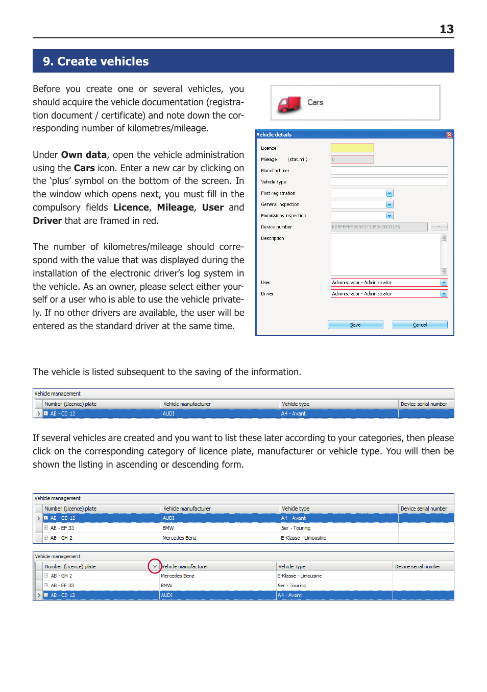 Create vehicles | BURY Time Suite User Manual | Page 13 / 32