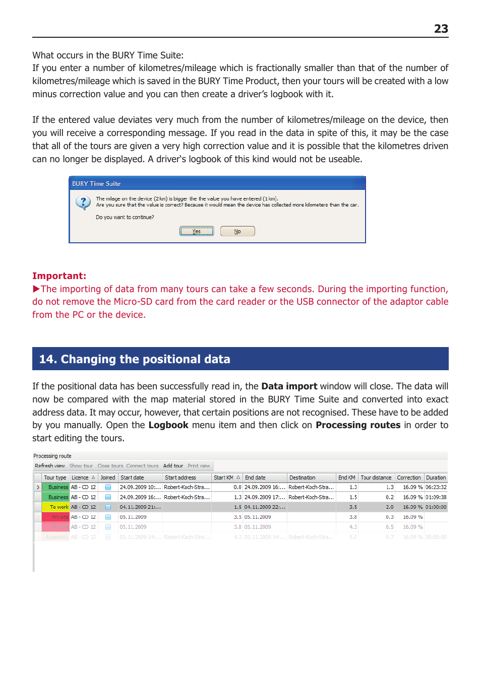 Changing the positional data | BURY Time Suite User Manual | Page 23 / 32