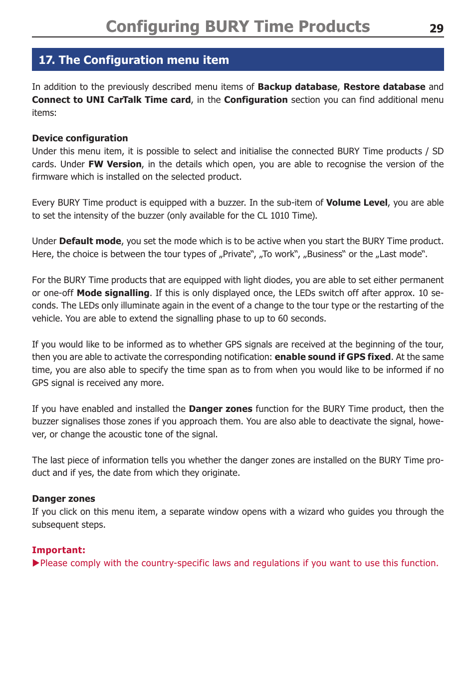 Configuring bury time products, The configuration menu item | BURY Time Suite User Manual | Page 29 / 32