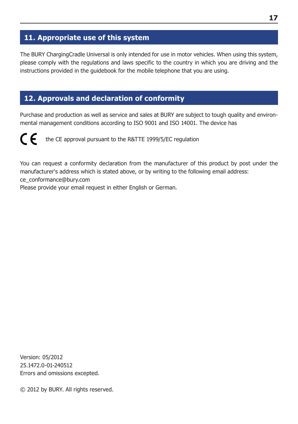BURY ChargingCradle Universal User Manual | Page 19 / 22