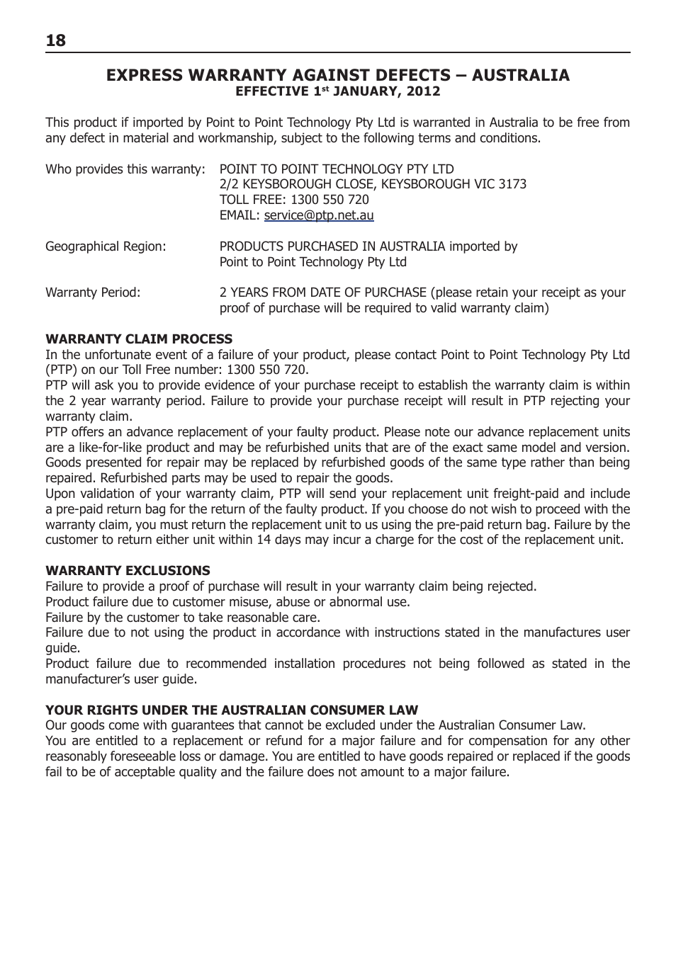 18 express warranty against defects – australia | BURY ChargingCradle Universal User Manual | Page 20 / 22