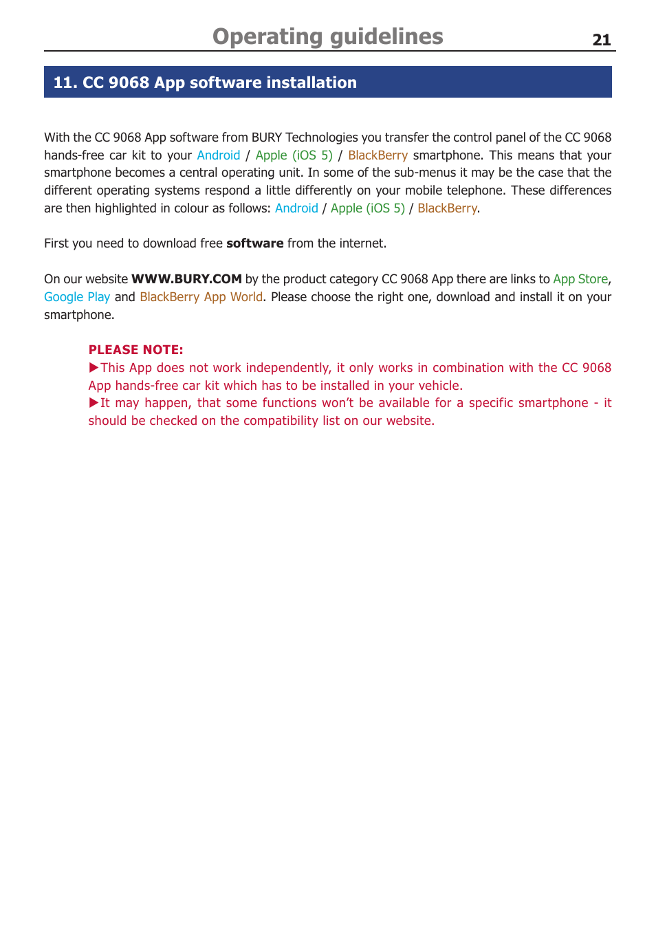 Operating guidelines | BURY CC 9068 APP USER Manual User Manual | Page 21 / 44