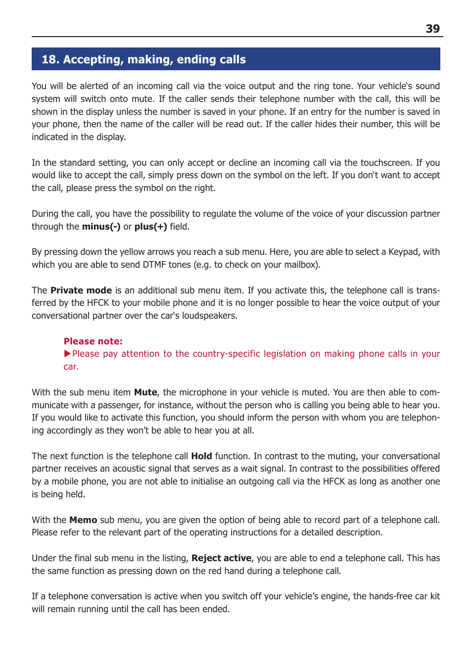 39 18. accepting, making, ending calls | BURY CC 9068 APP USER Manual User Manual | Page 39 / 44