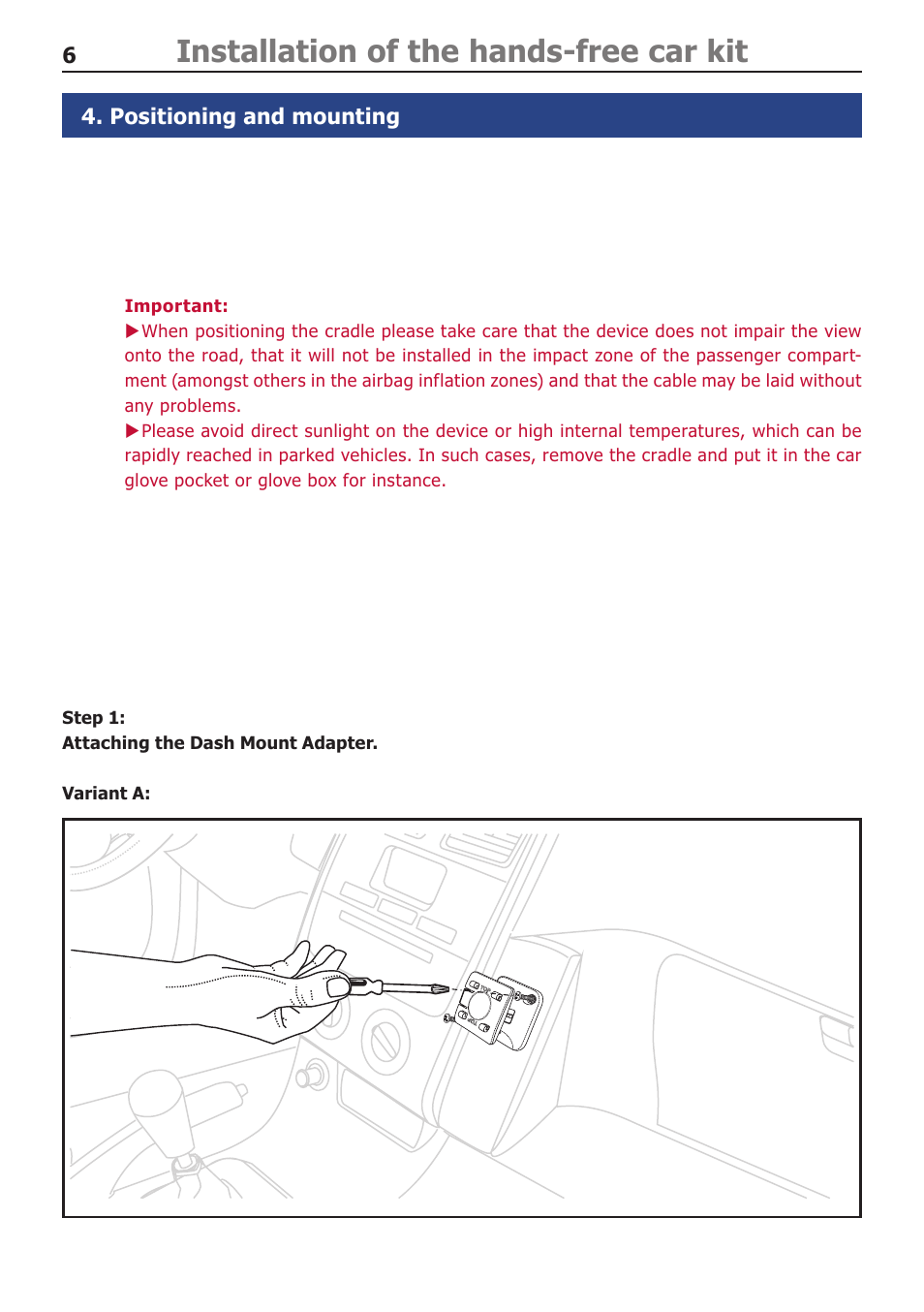 Installation of the hands-free car kit | BURY CC 9068 APP USER Manual User Manual | Page 6 / 44