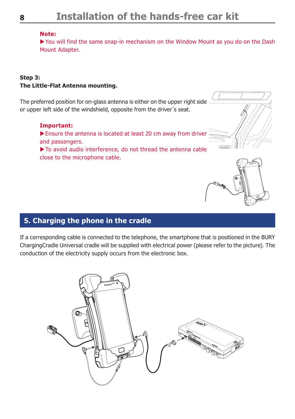 Installation of the hands-free car kit | BURY CC 9068 APP USER Manual User Manual | Page 8 / 44
