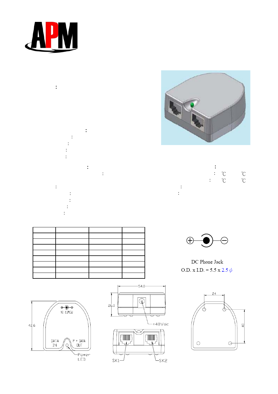 APM Base Unit for Power Over Ethernet -201 User Manual | 1 page