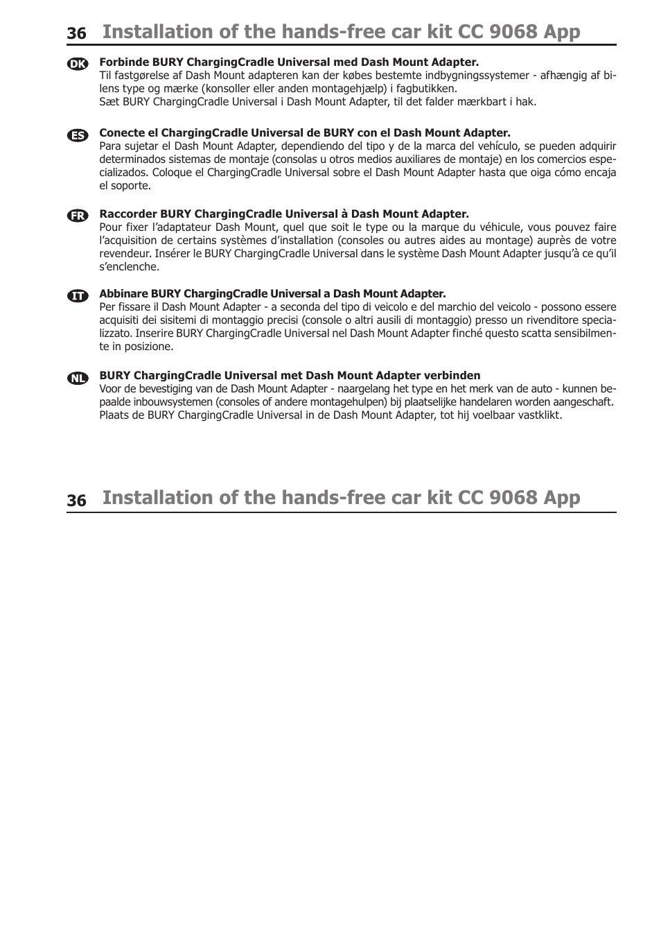 Installation of the hands-free car kit cc 9068 app | BURY CC 9068 APP USER Manual User Manual | Page 36 / 65