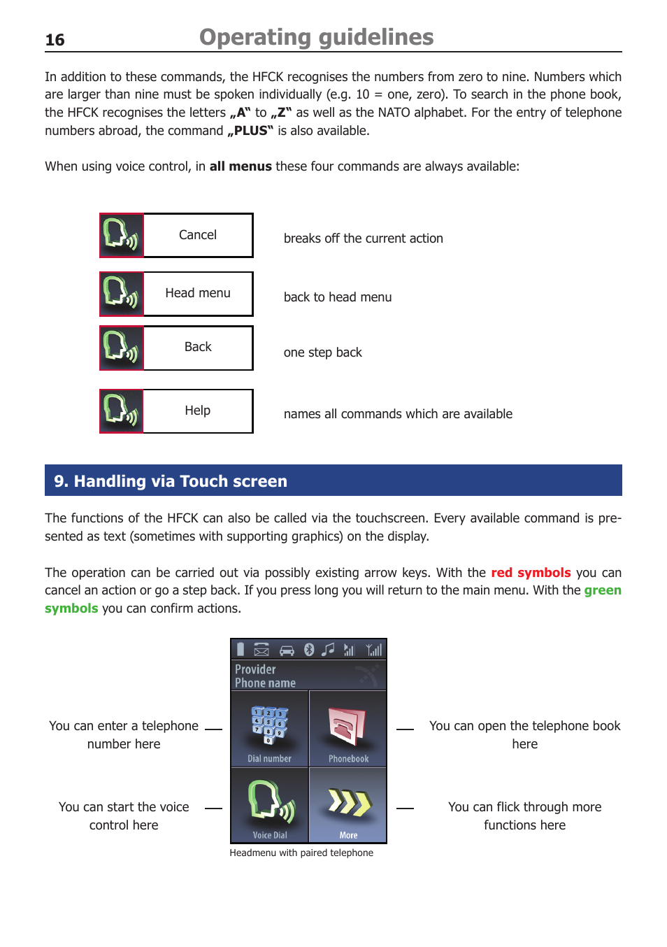 Operating guidelines, Handling via touch screen | BURY CC 9068 USER Manual User Manual | Page 16 / 37