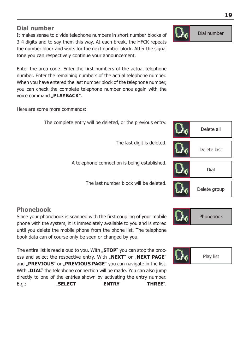 Dial number, Phonebook | BURY CC 9068 USER Manual User Manual | Page 19 / 37
