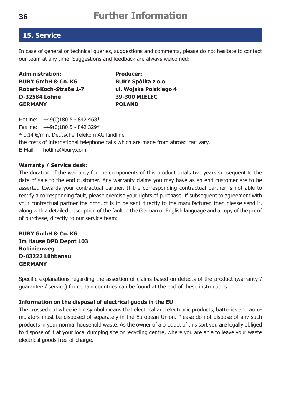 Further information | BURY CC 9068 USER Manual User Manual | Page 36 / 37