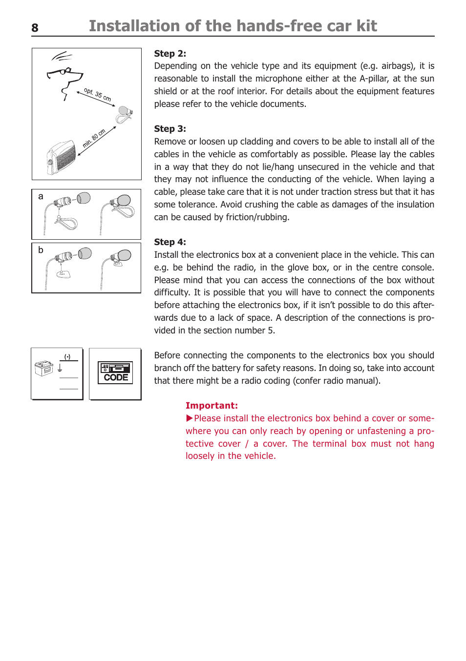 Installation of the hands-free car kit | BURY CC 9068 USER Manual User Manual | Page 8 / 37