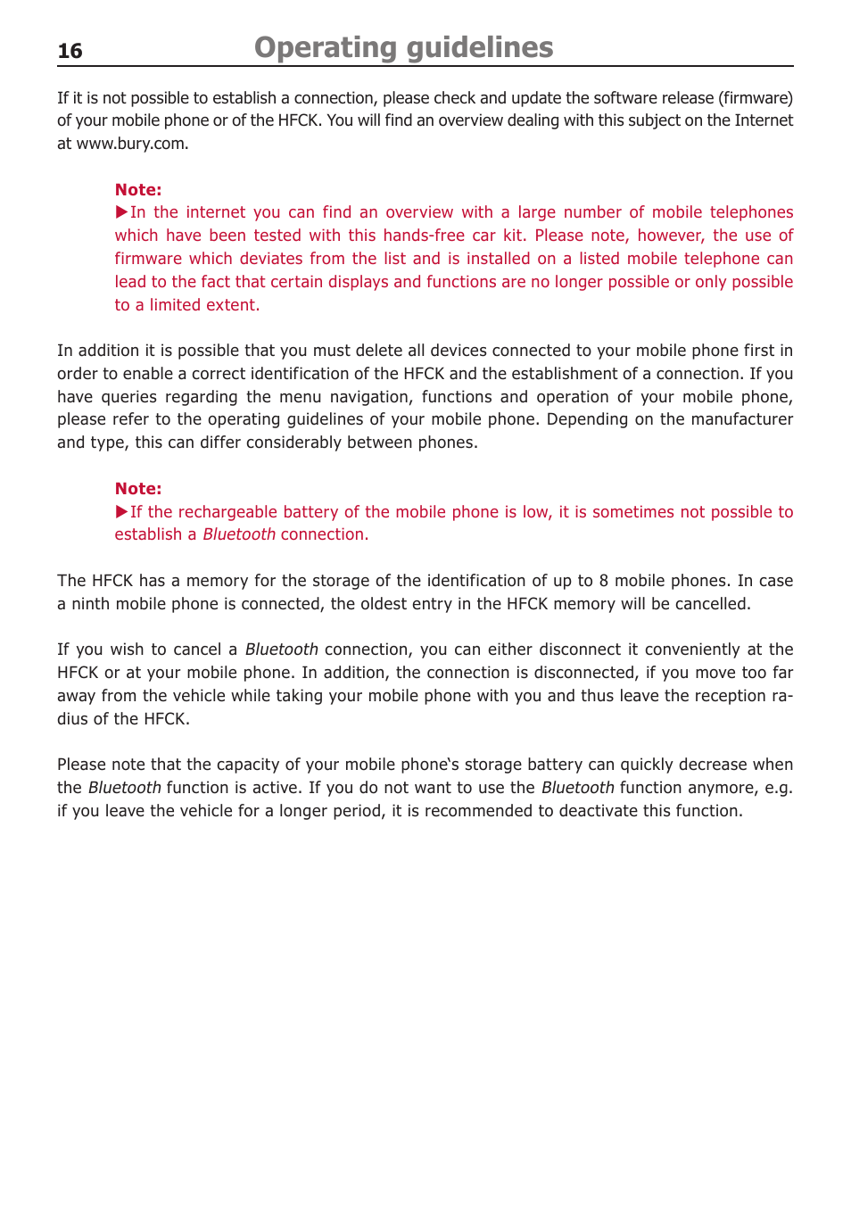 Operating guidelines | BURY CC 9058 USER Manual User Manual | Page 16 / 28