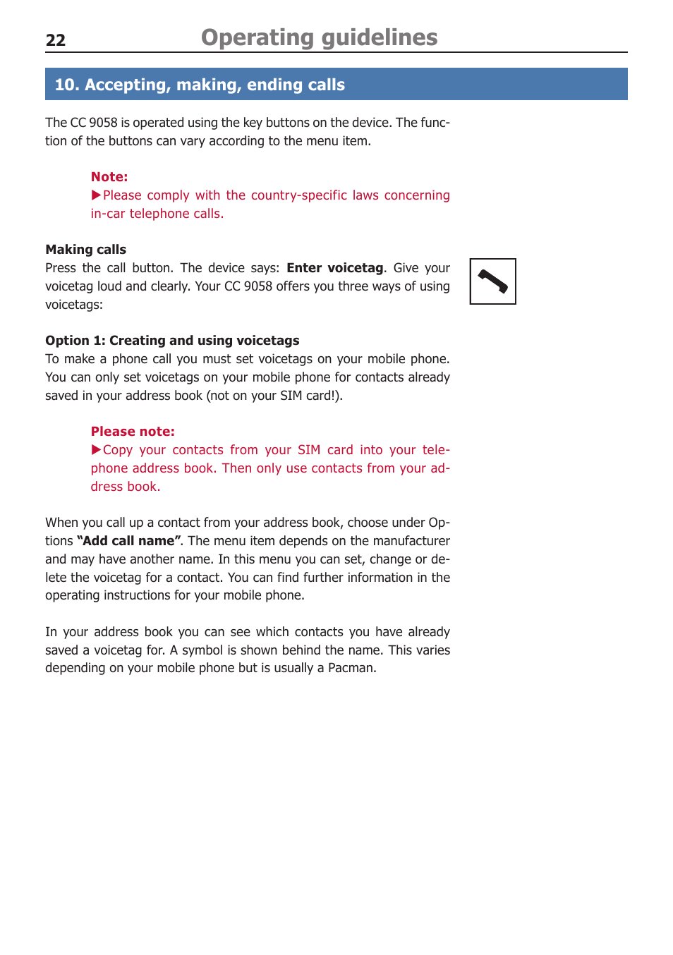 Operating guidelines | BURY CC 9058 USER Manual User Manual | Page 22 / 28