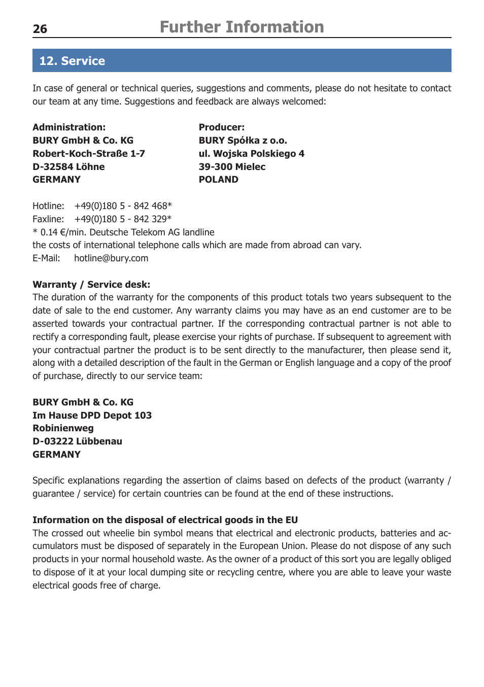 Further information | BURY CC 9058 USER Manual User Manual | Page 26 / 28