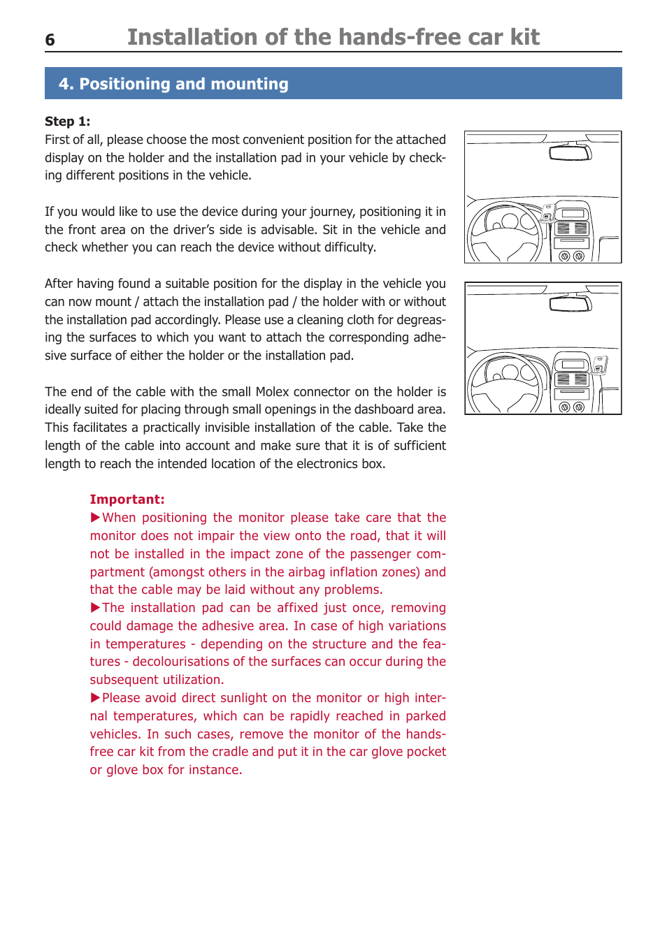 Installation of the hands-free car kit | BURY CC 9058 USER Manual User Manual | Page 6 / 28