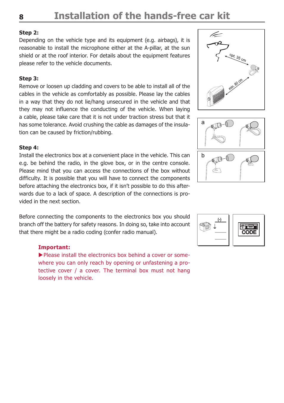 Installation of the hands-free car kit | BURY CC 9058 USER Manual User Manual | Page 8 / 28
