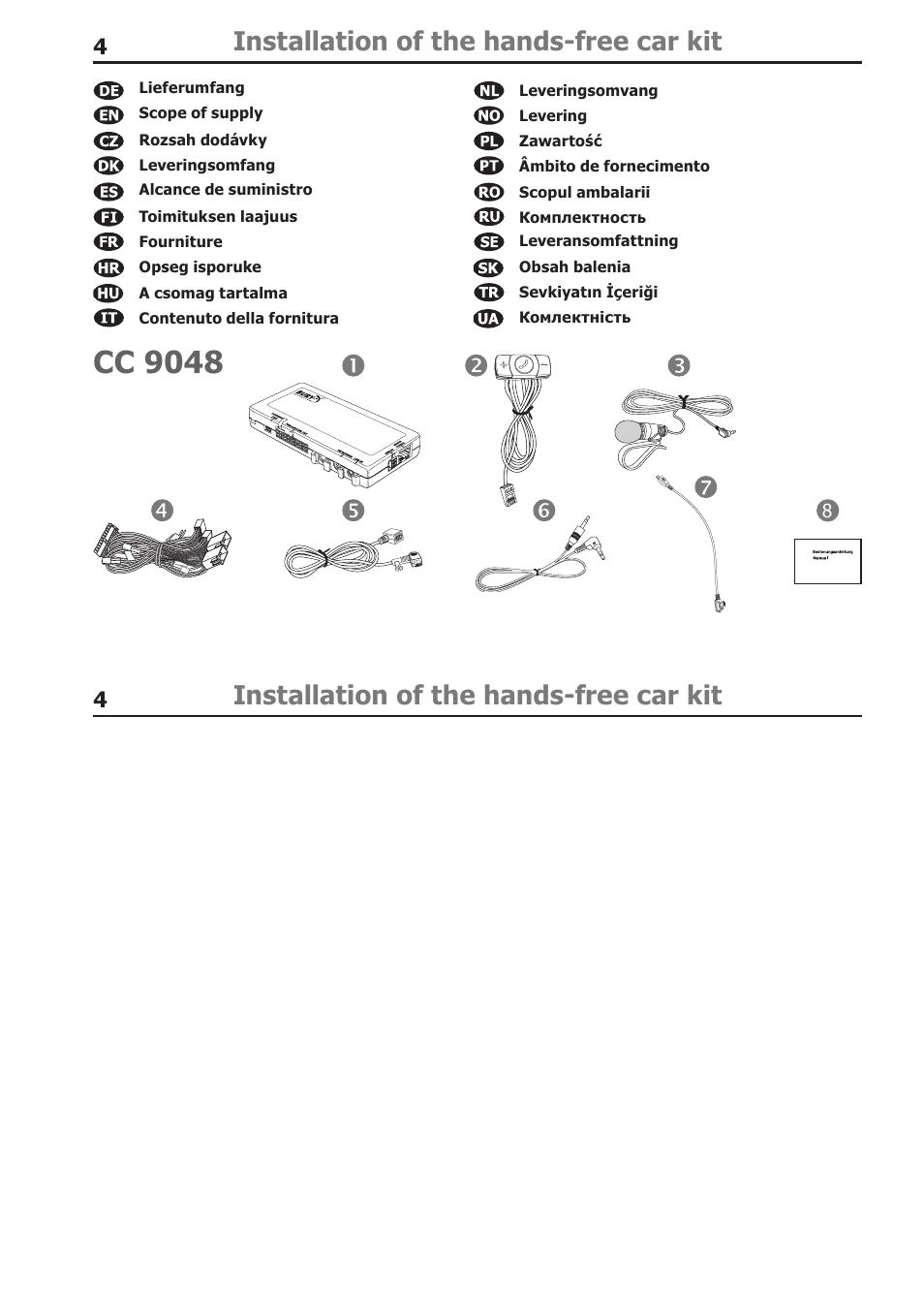 Cc 9048, Installation of the hands-free car kit | BURY CC 9058 USER Manual User Manual | Page 4 / 78