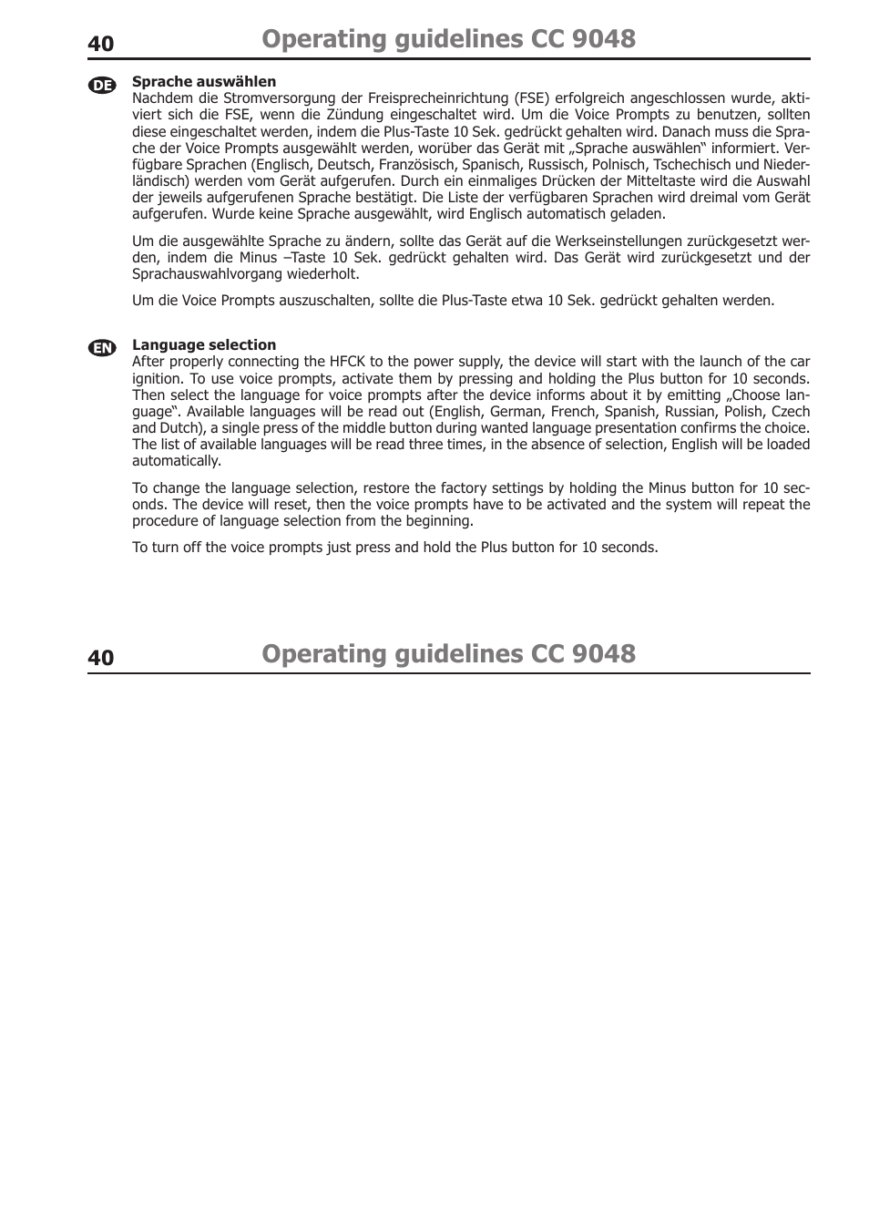 Operating guidelines cc 9048 | BURY CC 9058 USER Manual User Manual | Page 40 / 78