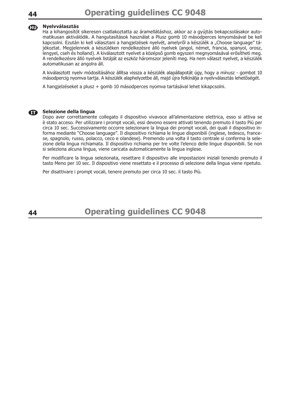 Operating guidelines cc 9048 | BURY CC 9058 USER Manual User Manual | Page 44 / 78