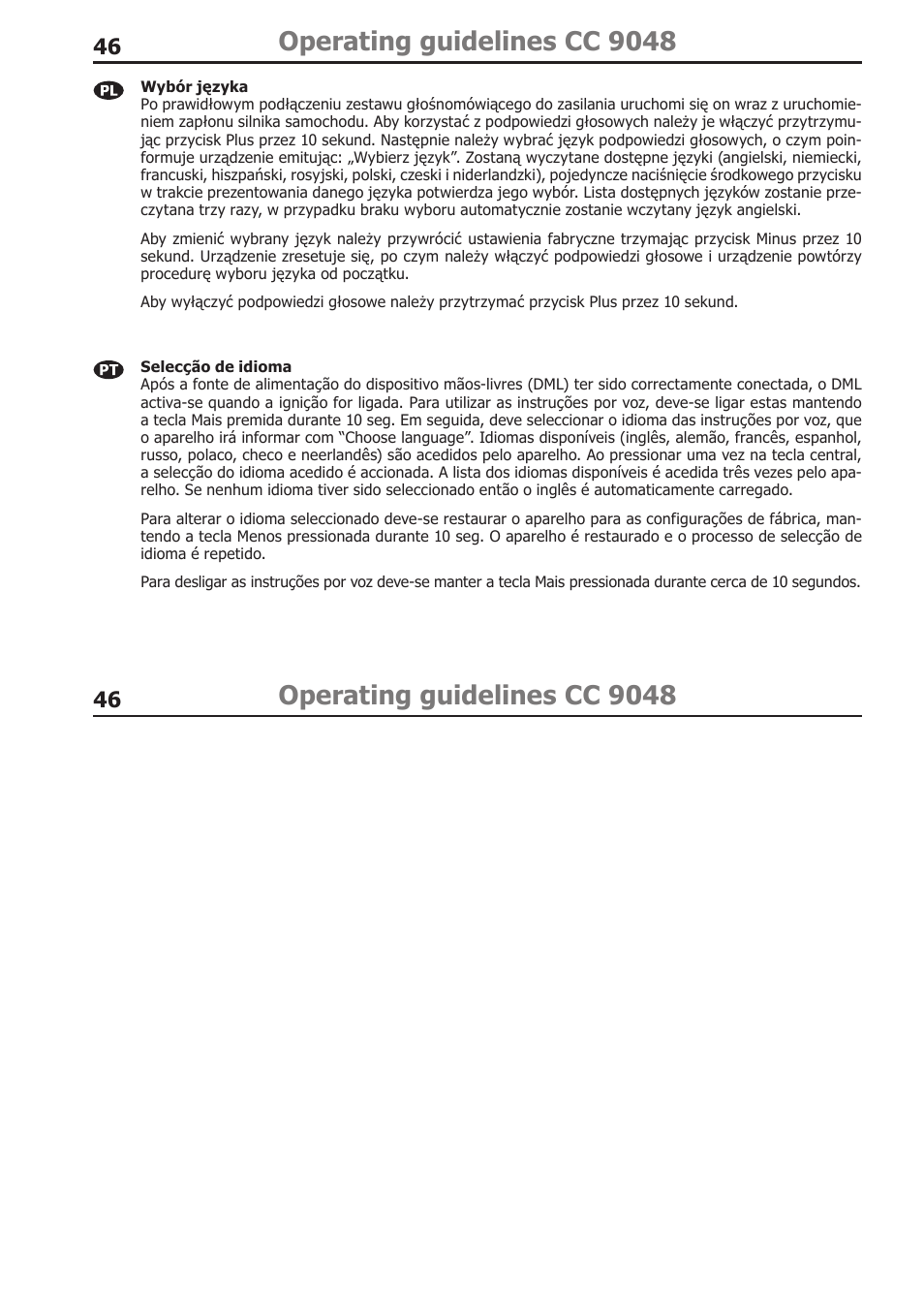 Operating guidelines cc 9048 | BURY CC 9058 USER Manual User Manual | Page 46 / 78