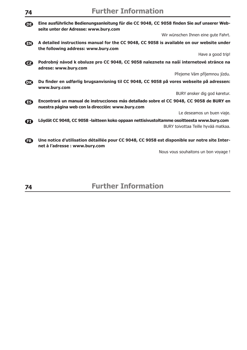 Further information | BURY CC 9058 USER Manual User Manual | Page 74 / 78