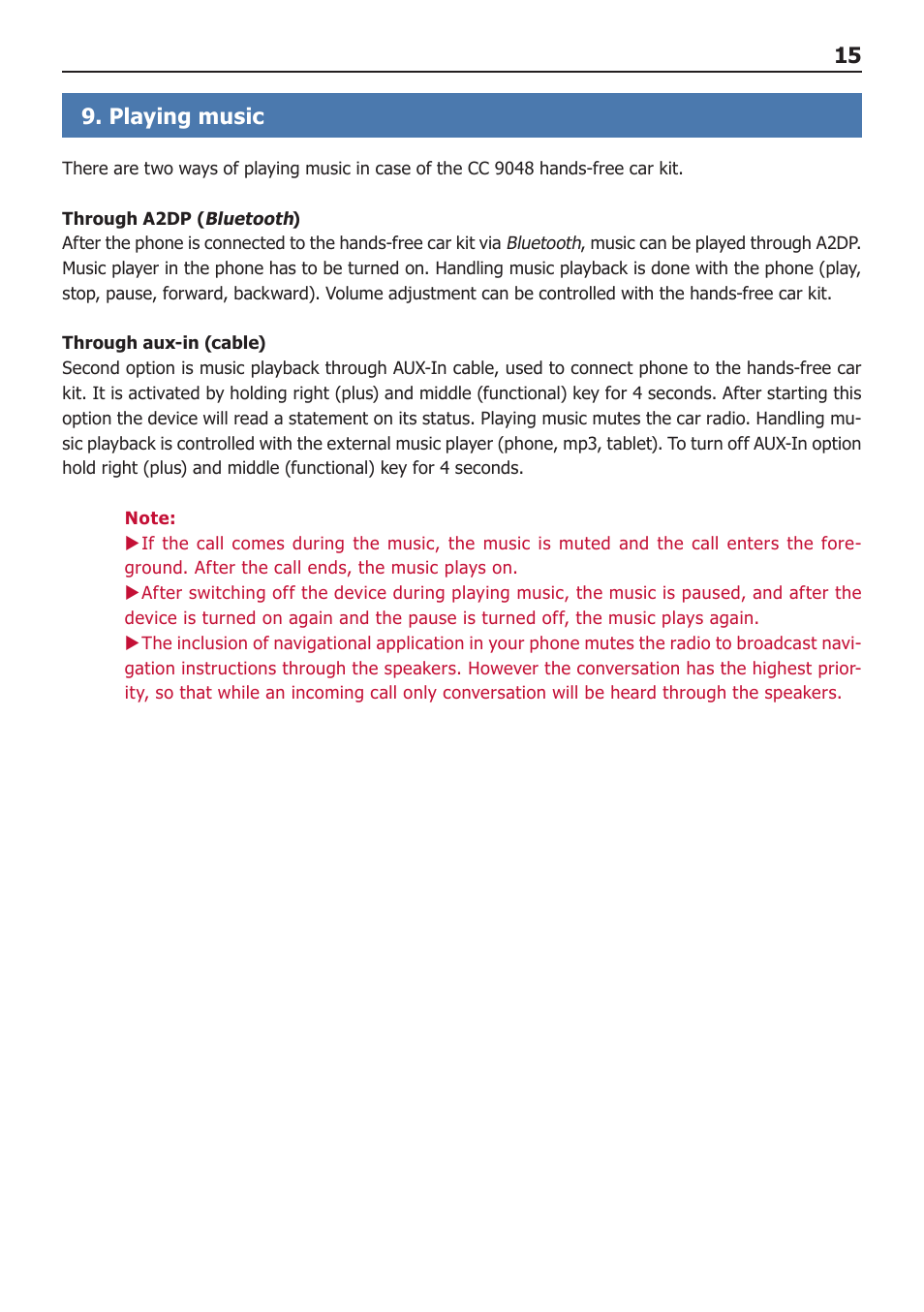 15 9. playing music | BURY CC 9048 USER Manual User Manual | Page 16 / 21