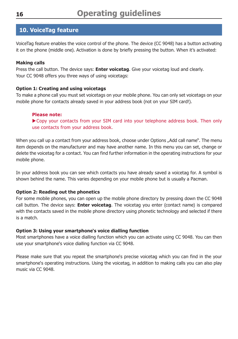 Operating guidelines | BURY CC 9048 USER Manual User Manual | Page 17 / 21