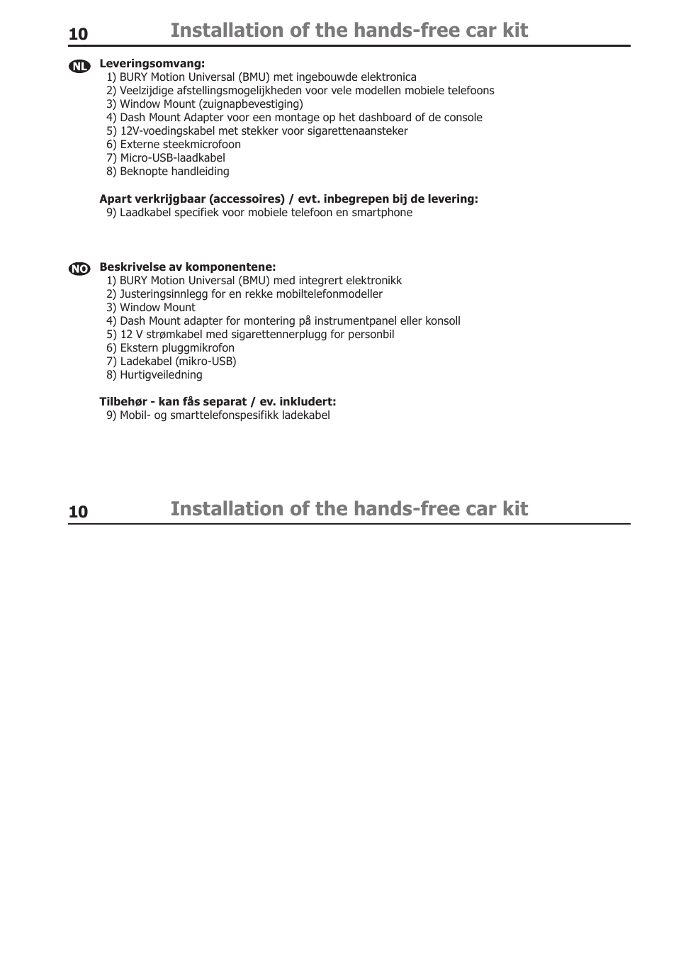 Installation of the hands-free car kit | BURY Motion Universal User Manual | Page 10 / 63
