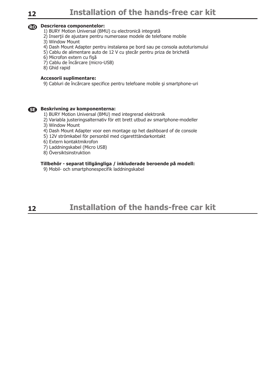 Installation of the hands-free car kit | BURY Motion Universal User Manual | Page 12 / 63