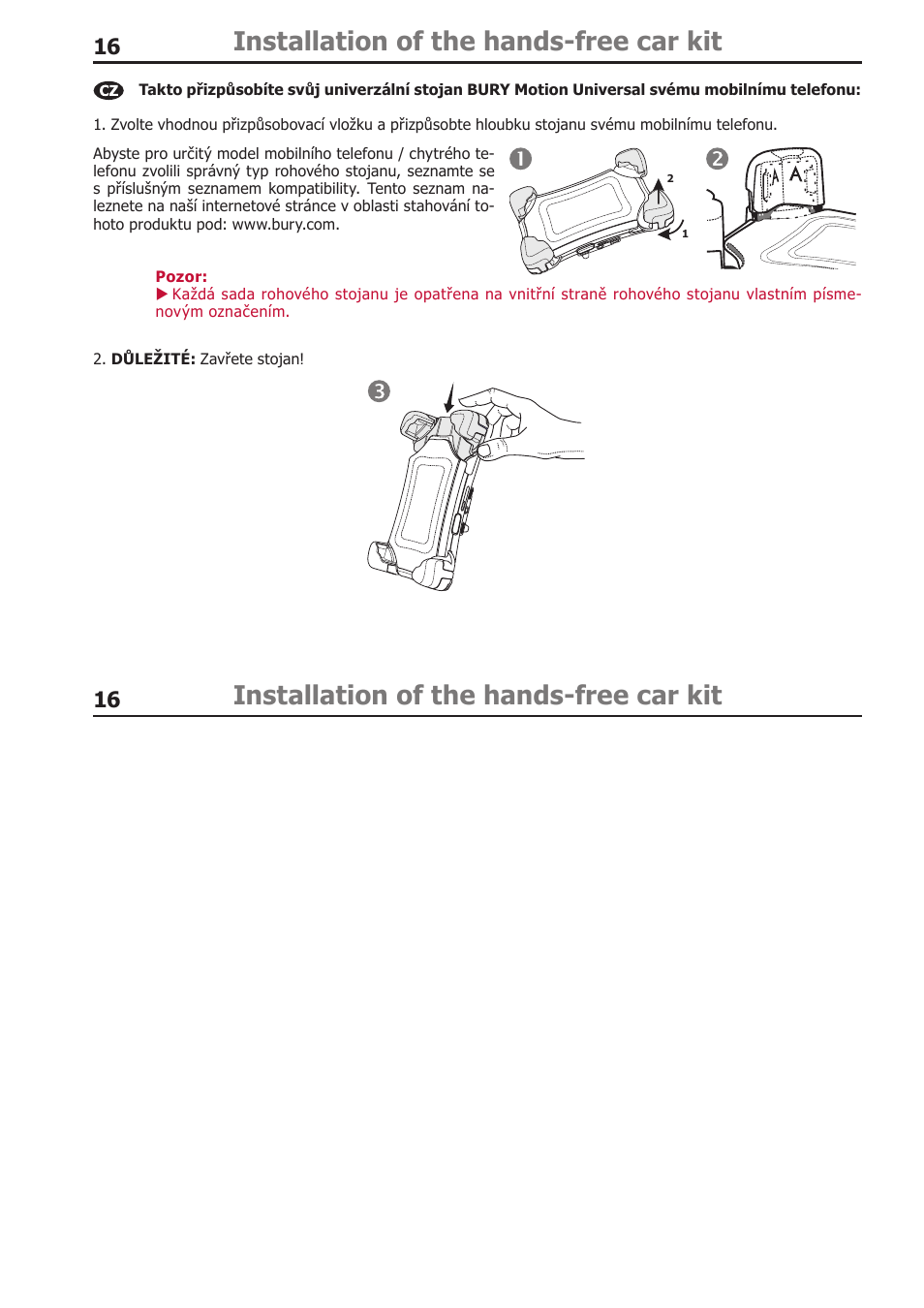 Installation of the hands-free car kit | BURY Motion Universal User Manual | Page 16 / 63