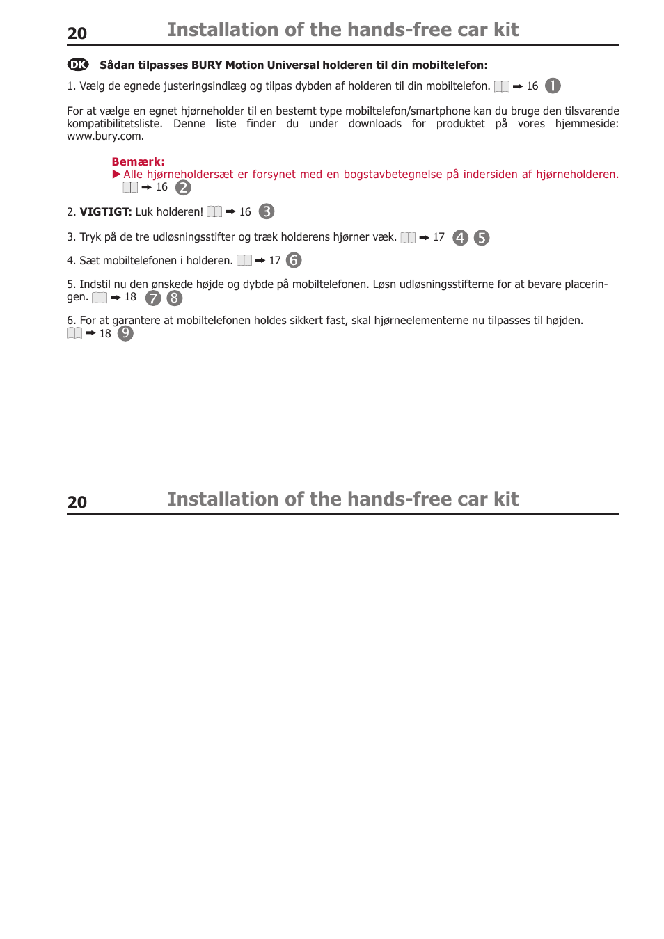 Installation of the hands-free car kit | BURY Motion Universal User Manual | Page 20 / 63