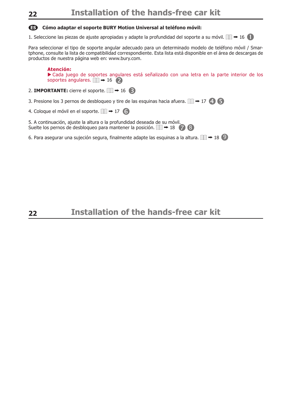 Installation of the hands-free car kit | BURY Motion Universal User Manual | Page 22 / 63
