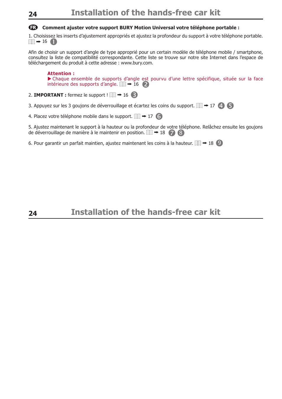 Installation of the hands-free car kit | BURY Motion Universal User Manual | Page 24 / 63