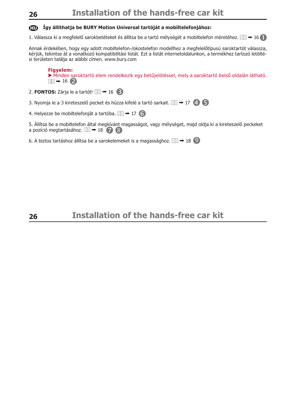 Installation of the hands-free car kit | BURY Motion Universal User Manual | Page 26 / 63