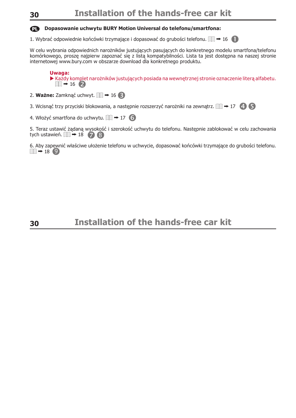 Installation of the hands-free car kit | BURY Motion Universal User Manual | Page 30 / 63