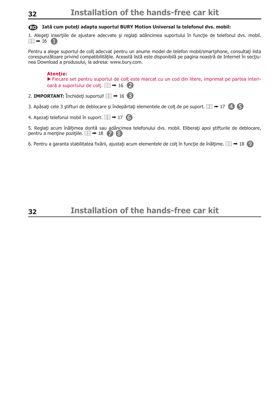 Installation of the hands-free car kit | BURY Motion Universal User Manual | Page 32 / 63